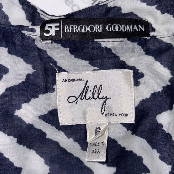 Bergdorf Goodman Milly Wrap MIDI Dress Cotton‎ Cap Sleeve Navy White 6 - Picture 13 of 15